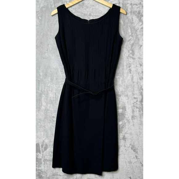 Vintage Claude Riviere Dress Small Extra Small Black Crepe Belted Sheath Pleated - Picture 1 of 11